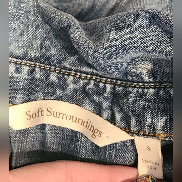 Soft Surroundings Alalic Embroidered Denim Button Front Tunic, Longsleeve | S - Picture 7 of 11